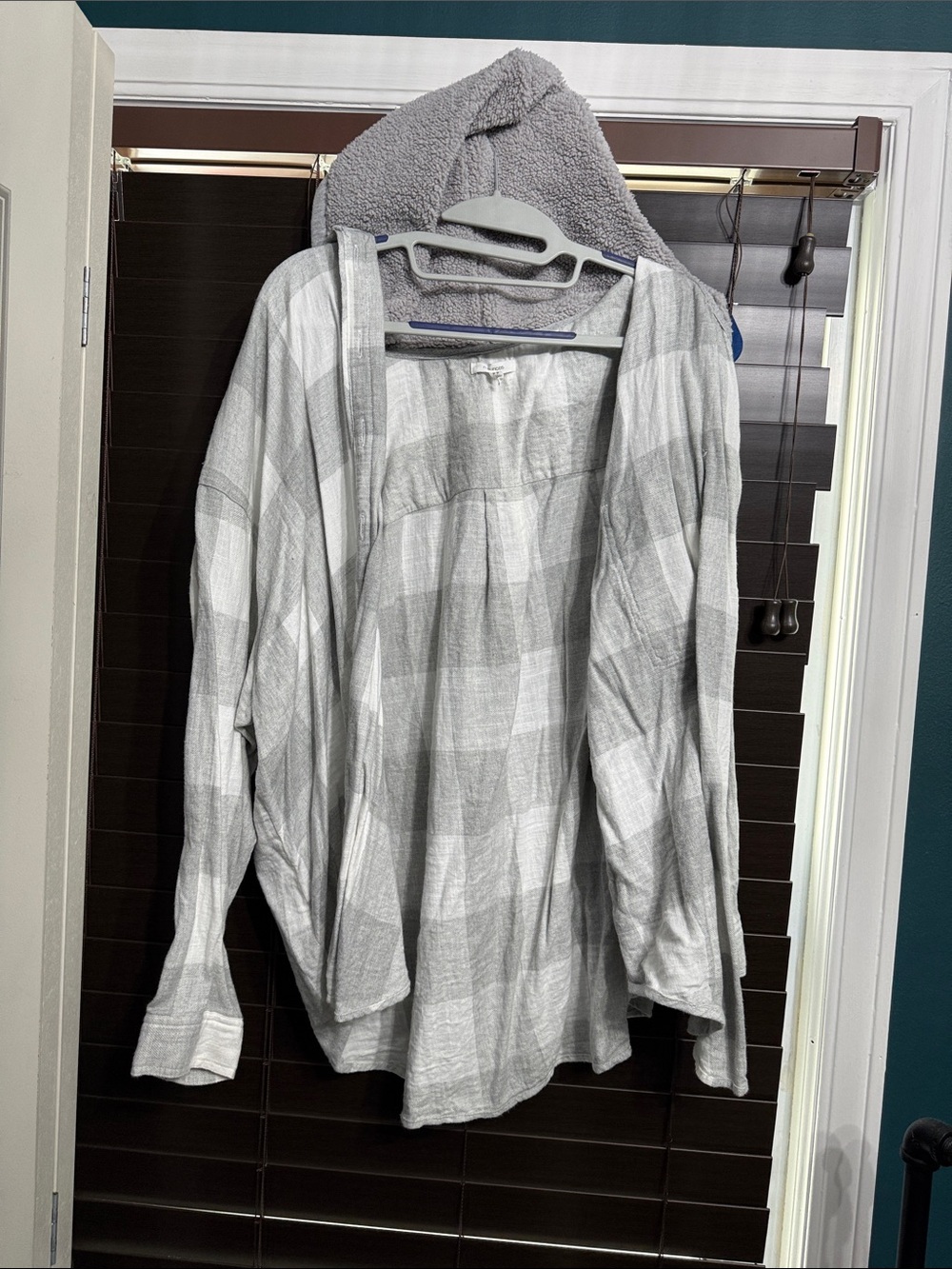 Womens Gray Plaid Hooded Jacket